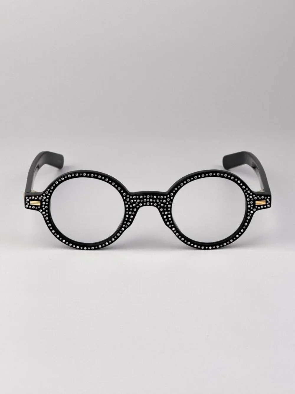 Valentino VLX-185 B Round Eyeglasses – Black with White Crystal Stones (Women)